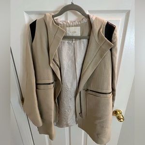 Maje Cream Zip Up Jacket with Hood